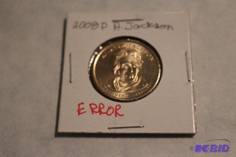 2008 P Andrew Jackson Dollar Error Bottom Edg...