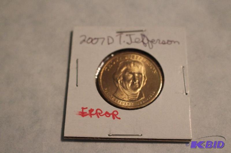 2007 D Thomas Jefferson Dollar Rim Writing Fa...