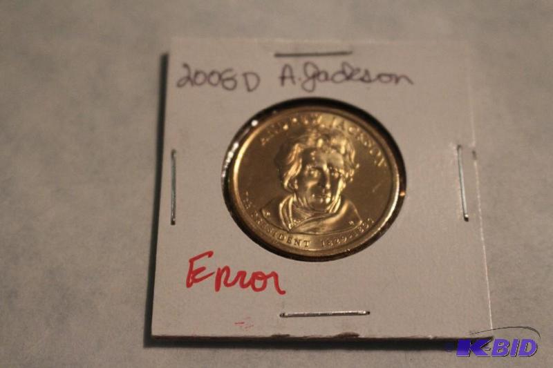 2008 D Andrew Jackson Dollar No Bottom Edge o...