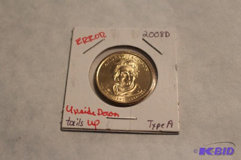 2008 D Andrew Jackson Dollar Upside Down Tail...