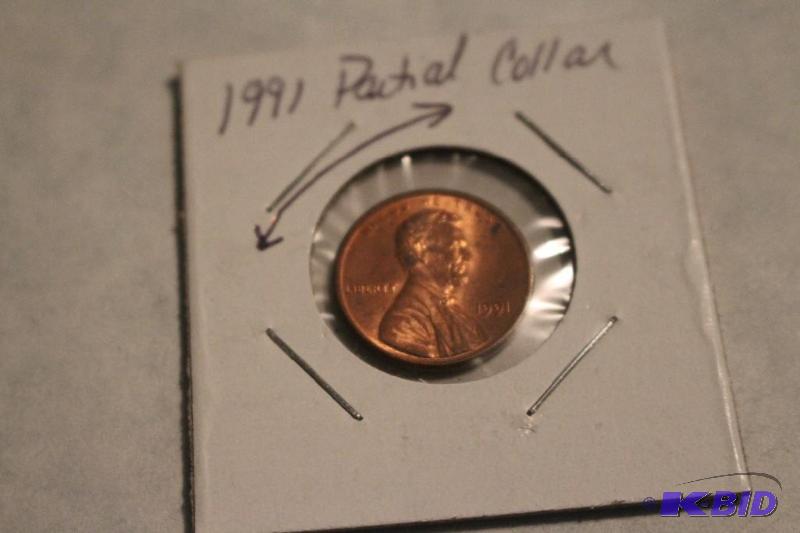 1991 P Lincoln Cent Partial Collar...