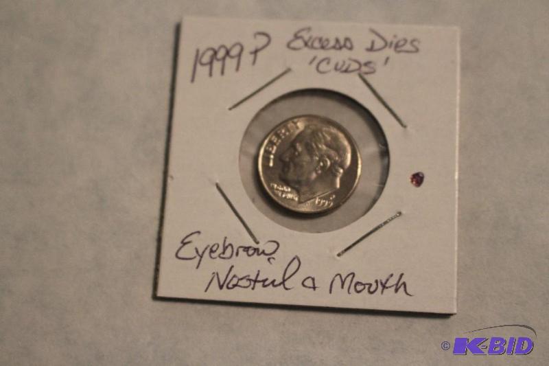 1999 P Roosevelt Dime Excess Dies Cud Eyebrow...