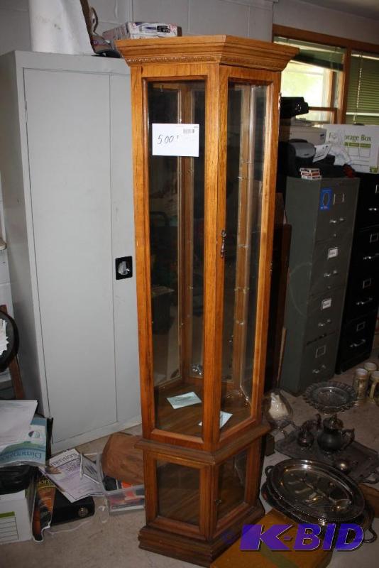 Five Side Two Tiered Wood and Glass Lighted C...