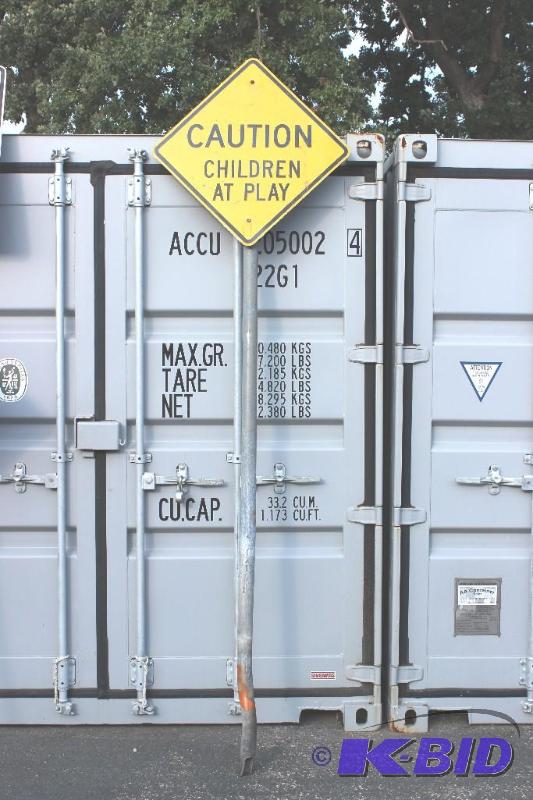 Children At Play Metal Sign On A Steel Pole S...