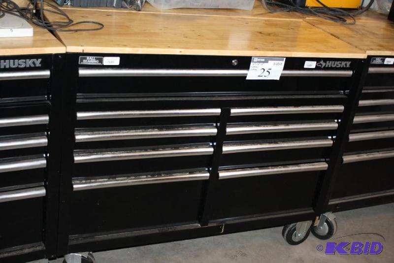 lot 25 image: Husky Brand 46" W 9-Drawer Black Out Mob...