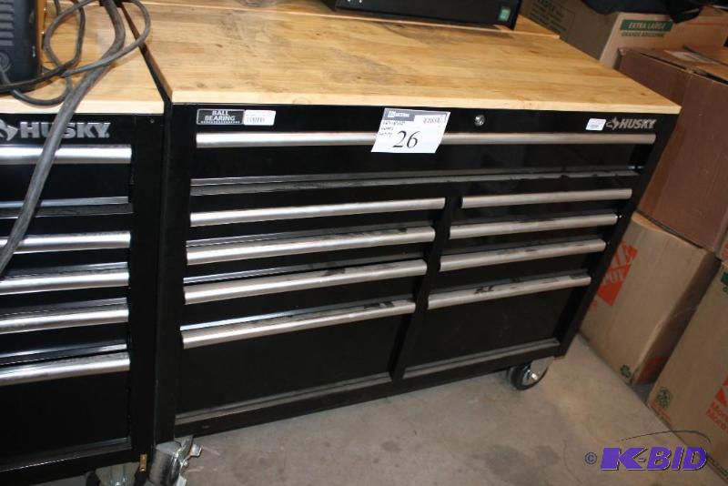 lot 26 image: Husky Brand 46" W 9-Drawer Black Out Mob...