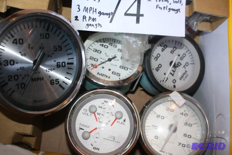 lot 74 image: Lot of (5) Bout Gauges, (2) MPH Gauges, (2) R...