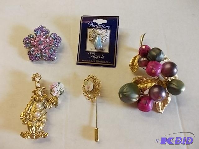 Lot Of 5-Assorted Brooch Pins (1-Marked Art)...