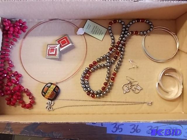 Lot Of Assorted RedGraySilver Tone Jewelry...