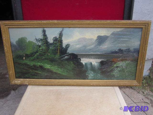 Original antique oil painting 30 inch x 14 in...