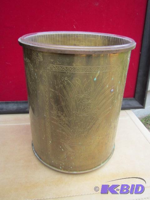 11 inch solid brass engraved antique footed w...