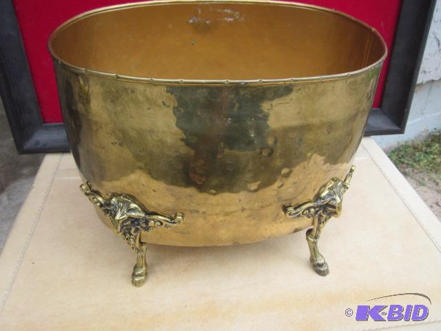 12 inch oval antique solid hammered brass wit...