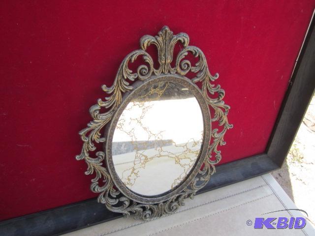 Vintage solid brass 13 inch mirror with gold ...