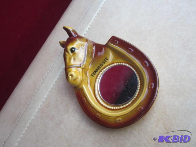 Horse head and mirror pottery wall hanger, Te...