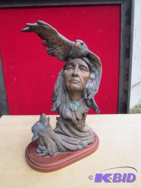 13 inch molded resin Native Chief with eagle ...