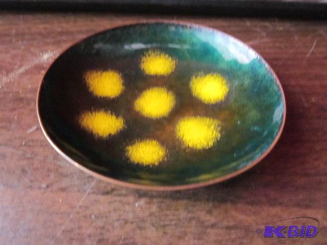 Small signed Mid Century enamel over copper p...