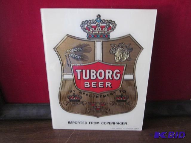 9.5 inch x 12 inch glass Tuborg Beer sign, by...