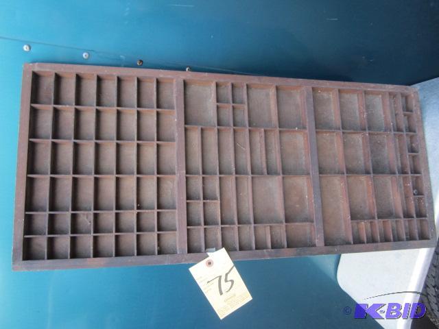 14 inch x 32 inch antique wood printers tray,...