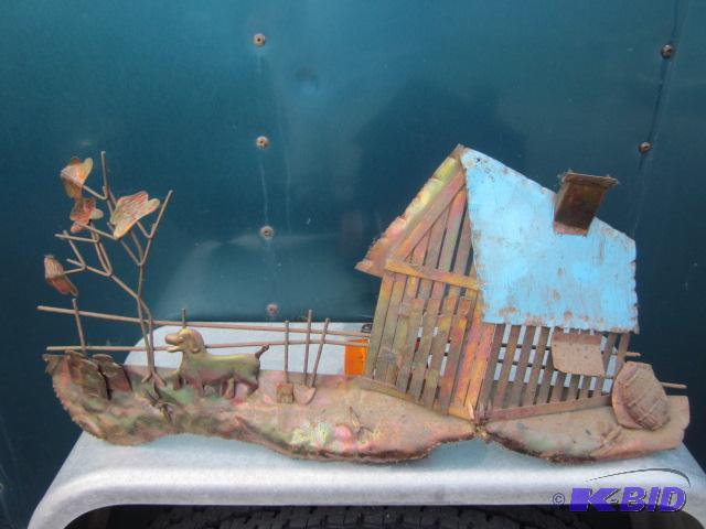 23 inch x 12 inch copper art, old barn with d...