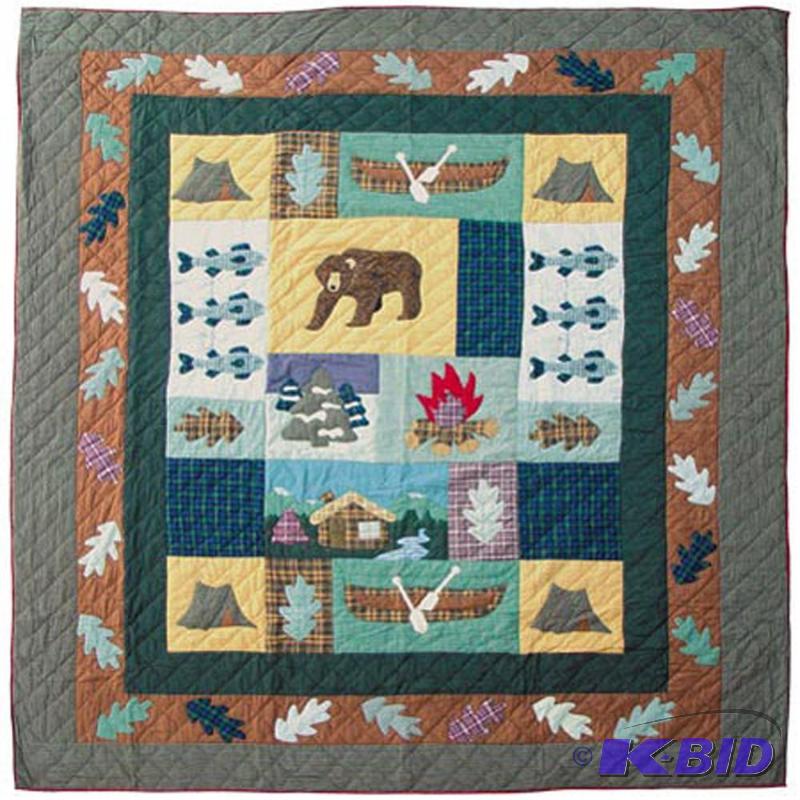 lot 20001 image: Patch Magic Quilt Camping Memories Cabin Bear Canoe Camp Fire Tent DoubleQueen size