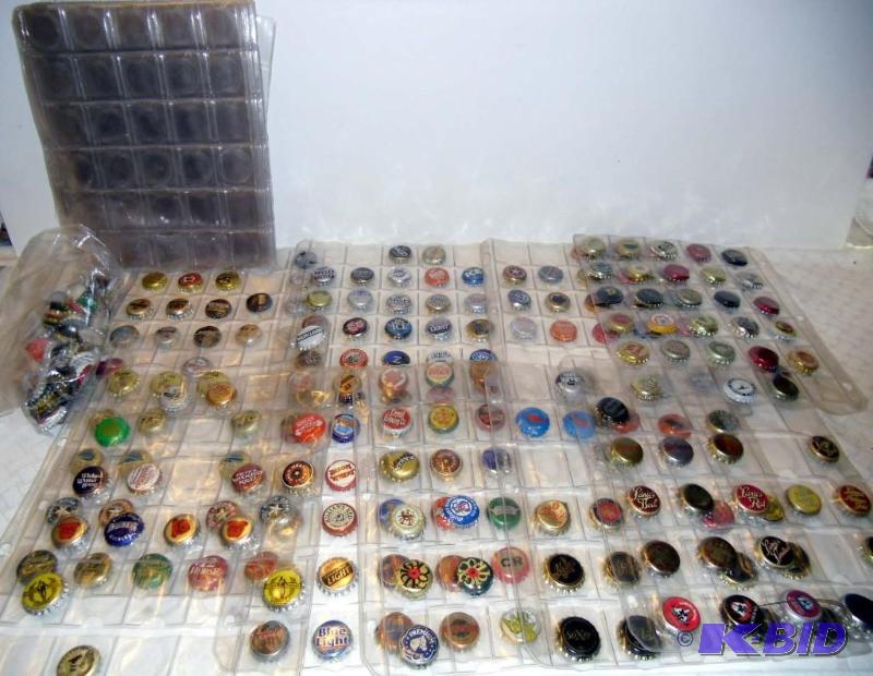 lot 20010 image: Mixed Lot of Bottle Caps Beer Soda Pop in Plastic Storage Sleeves - Estate Collection