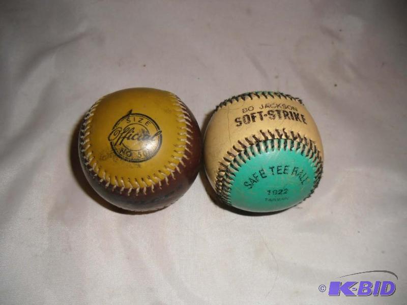 lot 20013 image: 2  Baseballs Franklin Bo Jackson Soft-Strike Safe Tee Ball & Dunlop Hand Stitched Synthetic Leather