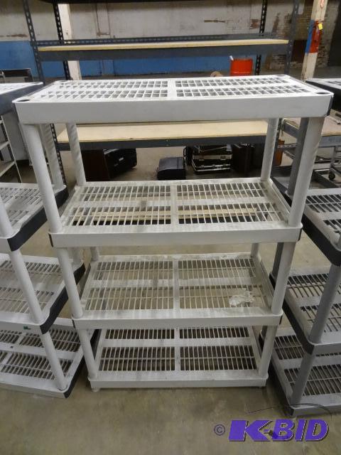 lot 100 image: Plastic Shelving Unit. 36 x 18 x 56...