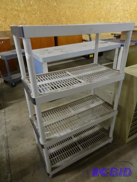 lot 124 image: Plastic Shelving Unit. 36 x 18 x 56...