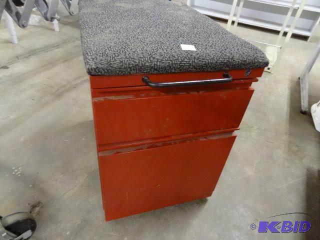 lot 173 image: 15" Metal 2 Drawer Ped with Cushion Top....