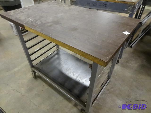 lot 189 image: Metal Cart with Laminate Top. 36 x 22 x 30...