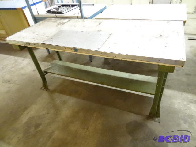lot 45 image: Metal Framed with Wood Top Work Bench. 72 x 3...
