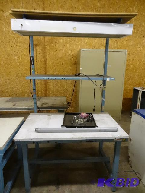 lot 56 image: Metal Tech Bench with Overhead Light. 48 x 30...