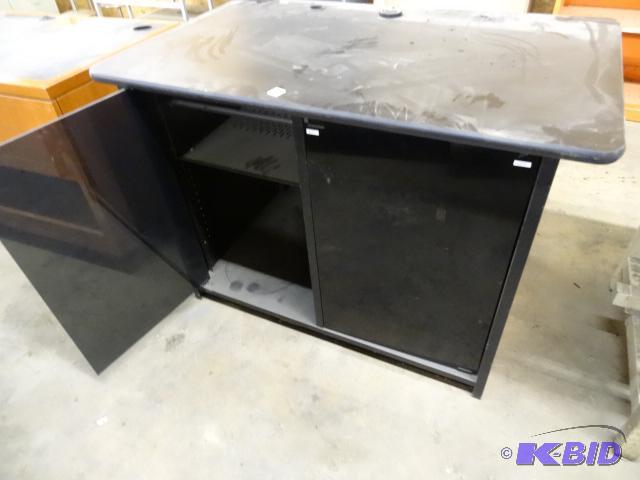 lot 67 image: Laminate Media Cabinet with Component Rack Do...