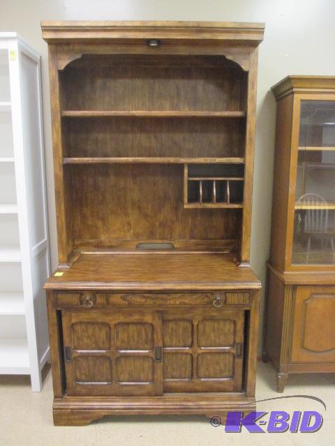 lot 43 image: Wood Computer Secretary Workstation with Power Outlet
