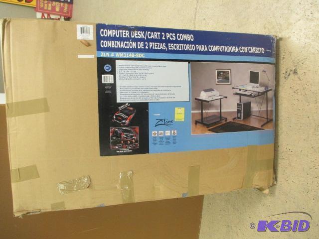 lot 55 image: New in Box 2 Pc Computer Desk with Printer Cart