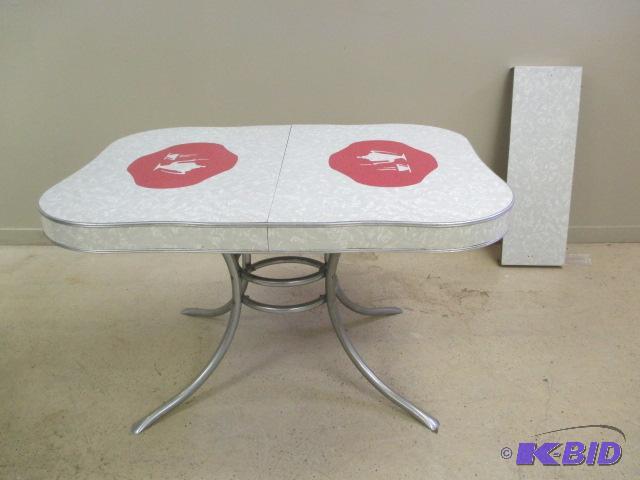 lot 62 image: Vintage Formica Dining Table Grey Red w. Leaf