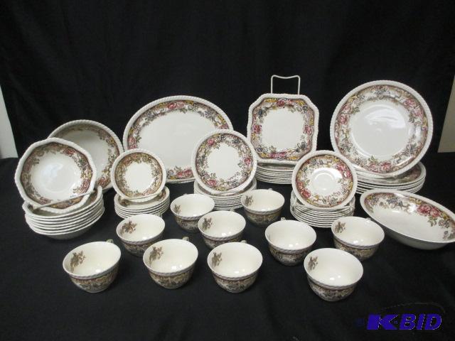 lot 78 image: English 53pc Johnson Bros Devonshire China Set Floral