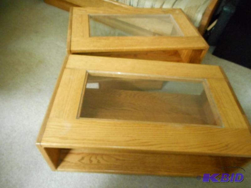 lot 122 image: Oak and Glass End Tables