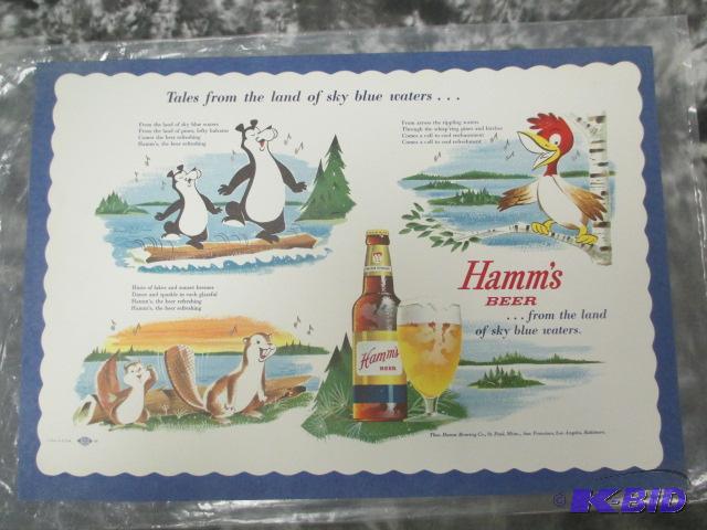 lot 20 image: Lot of Beer Items Hamms Schlitz Signs Magazine Place Mat