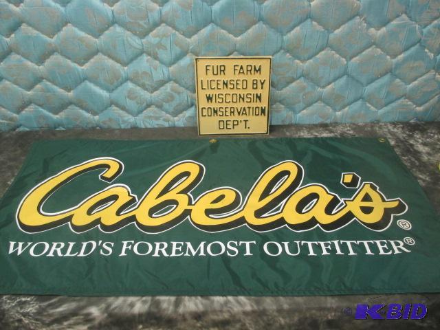 lot 22 image: Lot of 2 Signs Cabelas Advertising Wisconsin Conservation Dept Sign