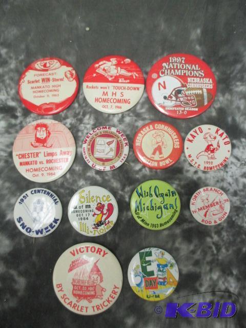 lot 34 image: Lot of 13 Vintage Football Homecoming Pinback Buttons