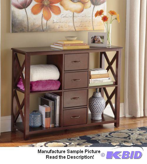 Crossbar Four Shelf with Drawers - Walnut fin...