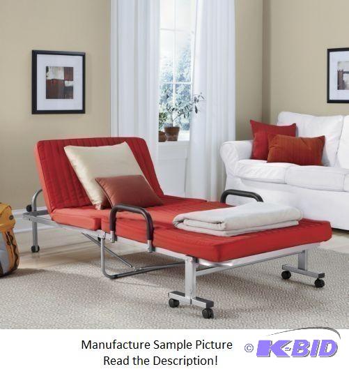 Red and Silver Folding Bed - Unfold the metal...