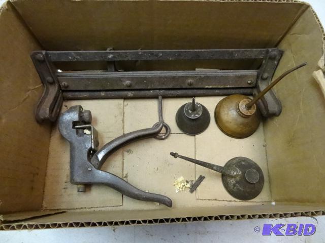 oil cans.hand saw sharpener holdeer...