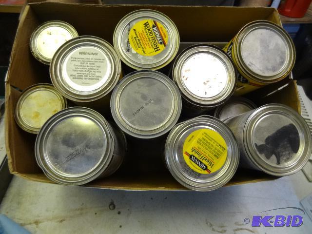box of misc stain. Approx. 20 cans...