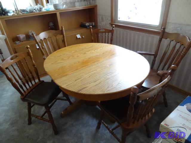 Wood Dining Room Table with 1 Leaf and 4 Chai...