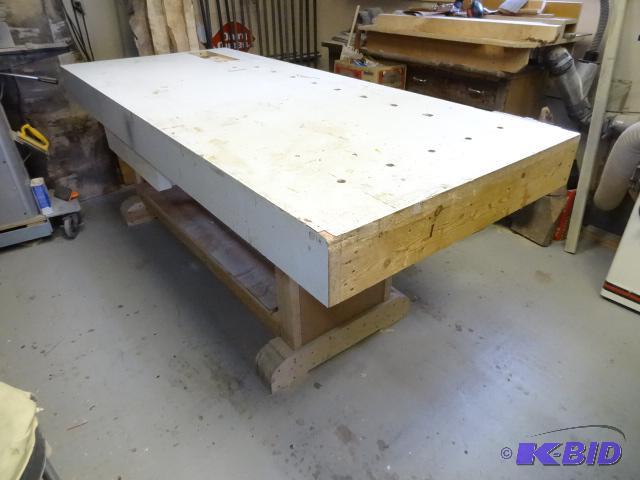 solid wood work bench. Vise. Adjustable top c...
