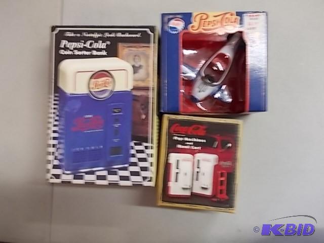2-Pepsi Collectibles, 1-Coca Cola Pop Machine...