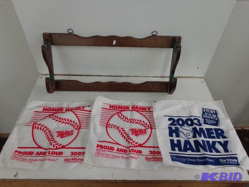 lot 10 image: Wooden Gun Rack and Homer Handkerchiefs Gun R...