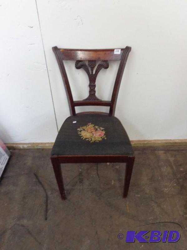 lot 128 image: Wood Chair with Floral Design Believe Wood is...